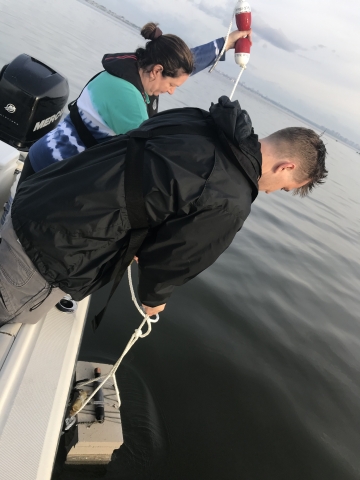​ IEC Staff deploying continuous monitoring data loggers in Little Neck Bay IEC Staff deploying continuous monitoring data loggers in Little Neck Bay [Click and drag to move] ​